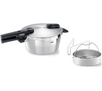 Casserole à cuisson rapide avec insert - Autocuiseur et cuiseur vapeur - Pour préparer rapidement les repas - Deux modes de cuisson - 2,5 litres, 18 cm - Argenté