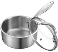 Casserole à manche Casserole à lait - 1,42 L - Couvercle en verre - Acier inoxydable - Poignée ergonomique - Lavable au lave-vaisselle - Argent