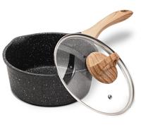 Casserole à manche de 16 cm de diamètre, d'une contenance de 1,5 litre, avec couvercle, pot à lait, poignée et bec verseur résistants à la chaleur, revêtement antiadhésif aspect granit, compatible ave