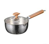 Casserole à manche en titane pur avec couvercle, profonde pour marmite en nid d'abeille avec manche en bois, ustensiles de cuisine pour cuisinières à induction et à gaz (16 cm)