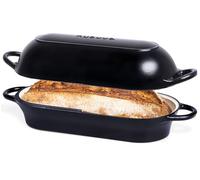 Casserole à pain en fonte émaillée - Cocotte pour la cuisson du pain au levain - Passe au four - Antiadhésive - Rectangulaire - Noir - 32 cm x 16 cm Nuovva