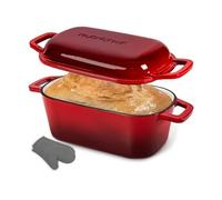 Casserole à pain ovale en fonte émaillée - 25,4 cm - avec couvercle, gants en silicone - Rouge