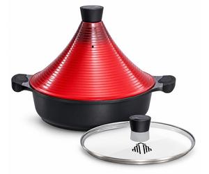 Casserole à tajine marocaine, compatible induction, couvercle autonettoyant de 28 cm, grande taille avec revêtement antiadhésif