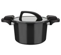 Casserole basse consommation GSW, couvercle en verre avec soupape à vapeur, en aluminium, revêtement anti-adhésif (noir)