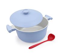 Casserole de 24 cm avec couvercle en aluminium, 5L- Bleu | Faitout 24cm revêtement antiadhésif en céramique, Idéale pour mijoter, étuver, cuire à feu doux et rôtir