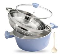 Casserole de 28 cm avec Couvercle, 7L Faitout avec Panier Vapeur- Bleu | Revêtement antiadhésif céramique, Cocotte à Double Poignée