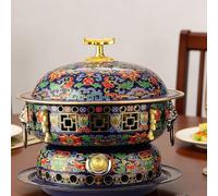 Casserole électrique en cuivre de 3 L, petite casserole en émail de 1000 W avec poignée anti-brûlure, batterie de cuisine idéale pour une personne, design chinois traditionnel