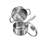 Casserole en Acier Inoxydable 1,4L Avec Panier Vapeur Couvercle en Verre Poignée