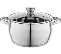Casserole en acier inoxydable - 22 cm - Avec couvercle en verre et gobelet gradué - Lavable au lave-vaisselle - Convient pour l'induction