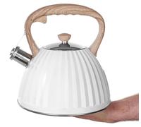 Casserole en acier inoxydable - Compatible avec les plaques à induction et au gaz - Poignée en bois - Revêtement "soft-touch" - Capacité de 2,8 litres - Blanche