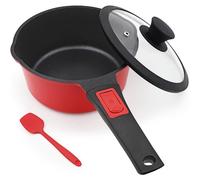 Casserole en acier inoxydable de 20 cm avec couvercle, 2,5 litres, antiadhésive, avec poignée amovible, compatible avec toutes les sources de chaleur, utilisable au four, de couleur rouge et noir