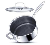 Casserole en acier inoxydable de 4 litres avec couvercle, de 24 cm de diamètre, avec revêtement antiadhésif et bec verseur