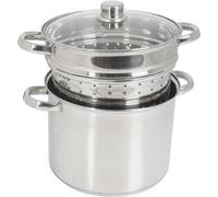 Casserole en acier inoxydable de 8 litres avec couvercle en verre et passoire intégrée, compatible avec l'induction