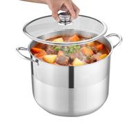 Casserole en acier inoxydable - Grande marmite de 15,1 L - Compatible induction et tous types de cuisinières - Avec couvercle en verre - Sans PFOA ni PFAS - Pour les ragoûts et les pâtes - Pour les po