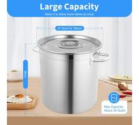 Casserole en acier inoxydable - Marmite à soupe/bouillon - Contenance 35 L - Acier inoxydable 201 - Compatible gaz et induction - Épaisseur de paroi 1,2 mm - Restauration et traiteur - Argent