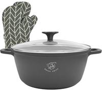 Casserole en fonte d'aluminum avec revêtement en marbre Royal Swiss, Ø 20 cm - 2 litres avec revêtement anti-adhérent, compatible avec les plaques à induction et four, couvercle en verre, Noir