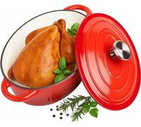 Casserole en fonte émaillée 6,4 L – Pour induction, gaz et four – Modèle profond avec couvercle – Rouge