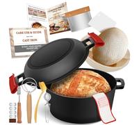 Casserole en Fonte pour la Cuisson du pain, 26cm Cocotte Panier de Levage de Pain Banneton, Matériel de Cuisson de Pain au Levain, Marmite 2 en 1 avec Couvercle de Poêle, Poignées de Poêle, 4.7L