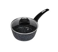 Casserole forgée antiadhésive de 18 cm avec couvercle en verre - Effet marbre moucheté, sans PFAO/PFAS, compatible avec les plaques à induction, passe au lave-vaisselle