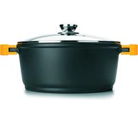 IBILI Casserole Evolution en aluminium – couvercle verre, poignées silicone, 28 cm, noir/jaune