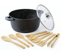 Casserole Kochtopf de 10 litres avec couvercle en verre et ensemble de 7 ustensiles de cuisine. Marmite de 32 cm, en aluminium coulé, idéale pour les soupes. Casserole pour la viande, antiadhésive, id