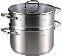 Casserole multifonctionnelle de 24 cm avec insert vapeur et couvercle en verre – Casserole en acier inoxydable – Compatible avec les plaques à induction et tous types de cuisinières – Lavable au lave-