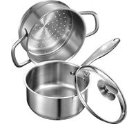 Casserole - Pot à lait en inox - 1,42 l - Couvercle en verre - Lavable au lave-vaisselle - Poignée ergonomique - Argent