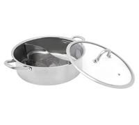 Casserole pour fondue - 32 cm, marmite à soupe - en acier inoxydable 304 de qualité alimentaire - séparateur pour deux bouillons - couvercle - volume supérieur à 6 litres - argentée