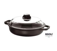 Wok à induction Risoli 28 cm avec 2 poignées et couvercle en verre, aluminium moulé sous pression, revêtement antiadhésif au titane, anthracite