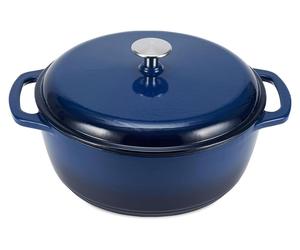 Casserole ronde Amazon Basics en fonte émaillée avec couvercle, 5,7 L, bleu marine