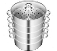 Casserole vapeur 28 cm - Cuiseur vapeur en acier inoxydable à 5 couches - Panier vapeur multicouche - Couvercle en verre - Empilable - Argent