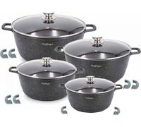 Lot de 4 Marmites avec Revêtement Antiadhésif à Effet Marbre et Antibactérien Cheffinger Noir Noir G