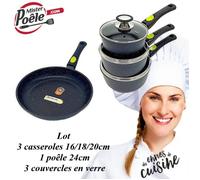 Casseroles et poêle - Espace Cuisine Professionnel - 100% antiadhésif - Pierre granité céramique - 4 pièces