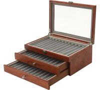 Cassette de rangement pour stylos à plume - Boîte de rangement pour stylos - 34 compartiments - MDF, flanelle, acrylique - Dimensions 31 × 20 × 12,5 cm - Marron