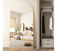 CASSILANDO Miroir Complet arqué, 193 x 86 cm, Miroir de Sol, autoportant, avec Support pour Chambre à Coucher, Miroir monté à Suspendre, pour Salon, vestiaire, doré