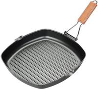 Cast Iron Steak Grill Pans Non-Stick Holz Griff Falten für Küche Fry Kochen Portable Square Steak Pans - 20*20cm