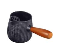 Cast Iron Teapot - Compact 600ml Stove Safe Brewing Kettle, Traditional Style Iron Tea Pot with Wooden Handle Design, Heat Retaining Thick Wall + Spill Resistant Spout Structure, Enamel Coated