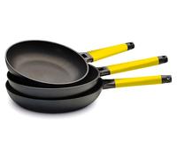 CASTEY - Ensemble de casseroles en verre et en acier inoxydable, modèle SET8-1, dimensions 20, 24 et 28 cm, couleur jaune, revêtement antiadhésif