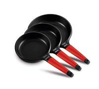 Castey Jeu de 3 Poêles Induction Manche Rouge 24-26-28 cm