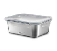 Castey - Récipient rectangulaire en acier inoxydable, 1200 ml, fermeture hermétique avec couvercle, pour conservation des aliments, couvercle sans BPA, design anti-déversement, passe au lave-vaisselle