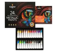 Castle Art Supplies Ensemble de peintures acryliques métalliques | Formule améliorée | 24 tubes de 12 ml pour artistes adultes, débutants et artisans pour ajouter une qualité scintillante (Formule