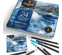 Castle Art Supplies Lot de 24 crayons de couleur paysage marin pour artistes adultes | Idéal pour l'esquisse, le coloriage, le dessin, les noyaux lisses | Performance de mélange et de superposition