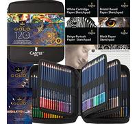 Castle Art Supplies Set de 120 Crayons de Couleur à Base d'Huile - Extras | Noyaux de couleur à base d'huile plus pointus et résistants à la casse - pour artistes adultes et coloristes, avec extras
