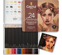 Castle Art Supplies Set de 24 Crayons Aquarellables - Palette Portraits | 24 couleurs intenses pour adultes - dessinez et peignez à la fois - à offrir en cadeau, boîte spéciale en métal