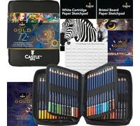 Castle Art Supplies Set de 72 Crayons de Couleur à Base d'Huile - Extras | Noyaux de couleur à base d'huile plus pointus et résistants à la casse - pour artistes adultes et coloristes, avec extras
