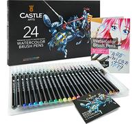 Castle Art Supplies Set de Feutres Aquarelle | 24 Couleurs Vives, Pointes en Nylon Flexibles | Coloriage, Peinture, Lettrage - Débutants et Artistes | Étui de Transport, un Feutre Aquarelle en Bonus