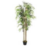 Casvera Arbre artificiel en bambou avec 1095 feuilles - Hauteur : 150 cm - En bambou et fibre textile - Vert - Dans un pot en plastique - Pour salon, bureau, balcon, terrasse