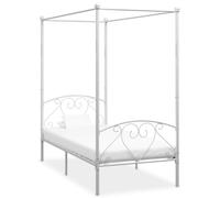 Casvera Cadre de lit à baldaquin en métal blanc 120 x 200 cm avec sommier à lattes, lit simple stable pour chambre à coucher, chambre d'adolescent, cadre de lit confortable, design moderne, peu
