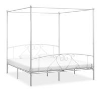 Casvera Cadre de lit à baldaquin en métal blanc 200 x 200 cm avec sommier à lattes, cadre de lit stable pour chambre à coucher et chambre d'adolescent, cadre de lit confortable avec design moderne et