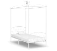 Casvera Cadre de lit à baldaquin en métal blanc 90 x 200 cm avec sommier à lattes, cadre de lit simple stable pour chambre à coucher, chambre d'adolescent, chambre d'amis, design moderne, peu